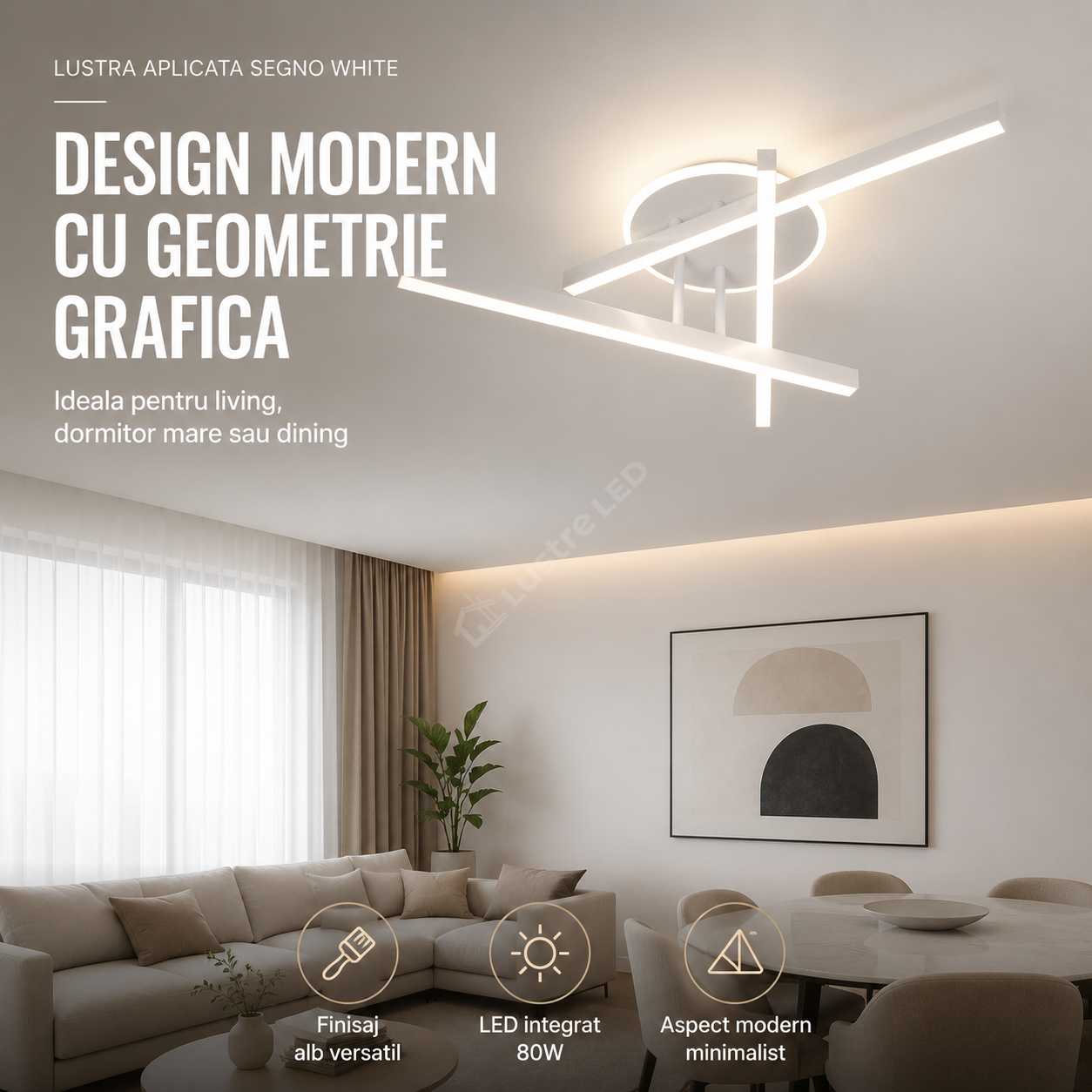 Lustra Aplicata SEGNO White 60CM Echivalent 400W Telecomanda