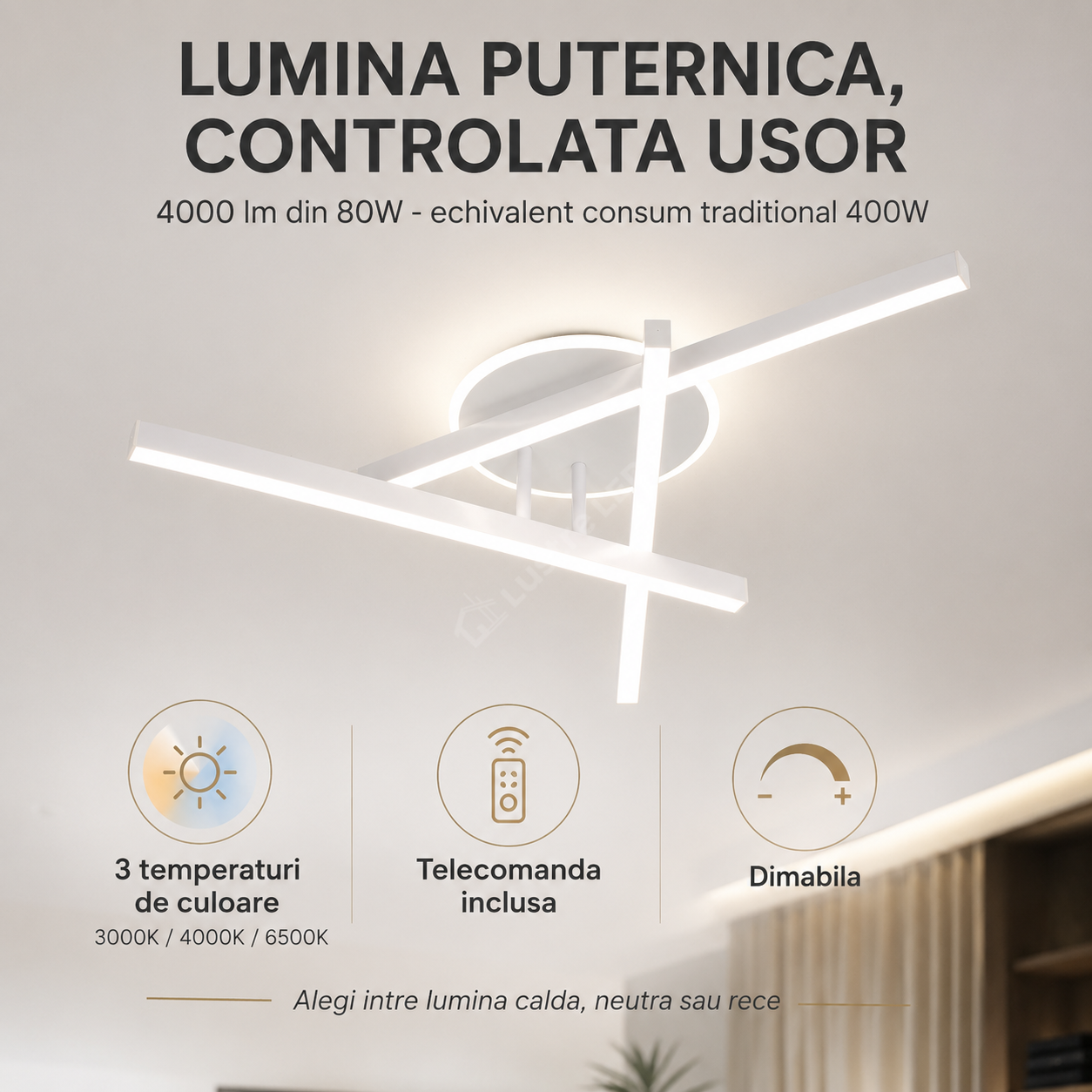 Lustra Aplicata SEGNO White 60CM Echivalent 400W Telecomanda