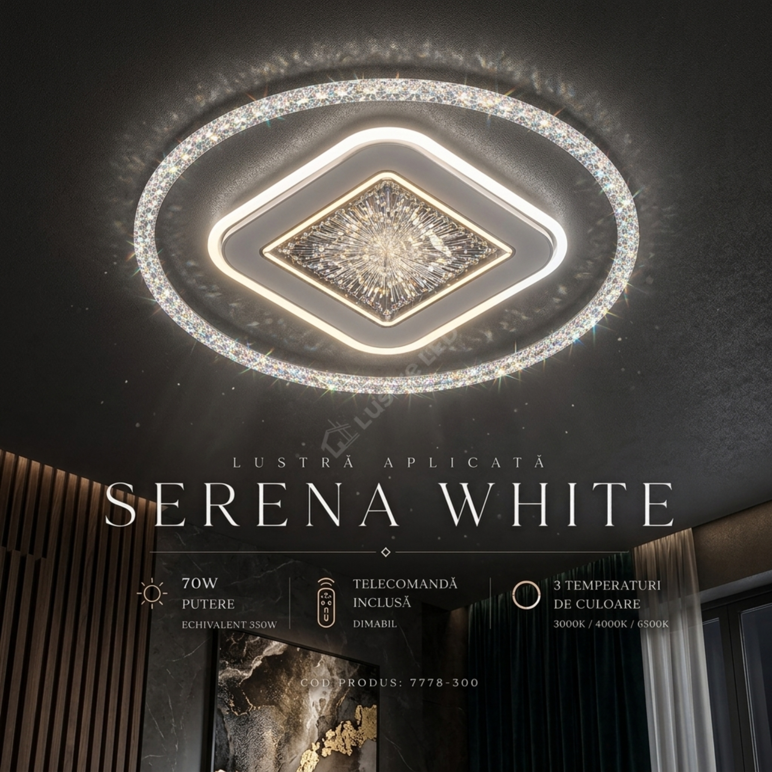 Lustra Aplicata SERENA White 30CM Echivalent 350W Telecomanda