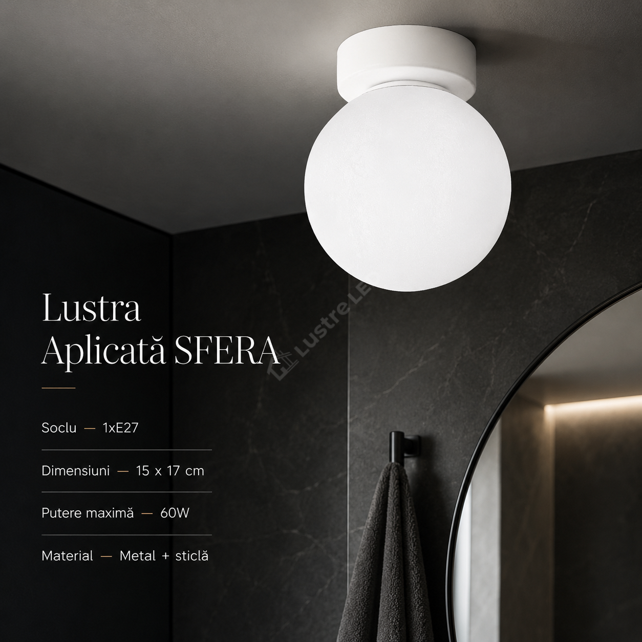 Lustra Aplicata SFERA Glob Sticla Alba 1xE27 15CM
