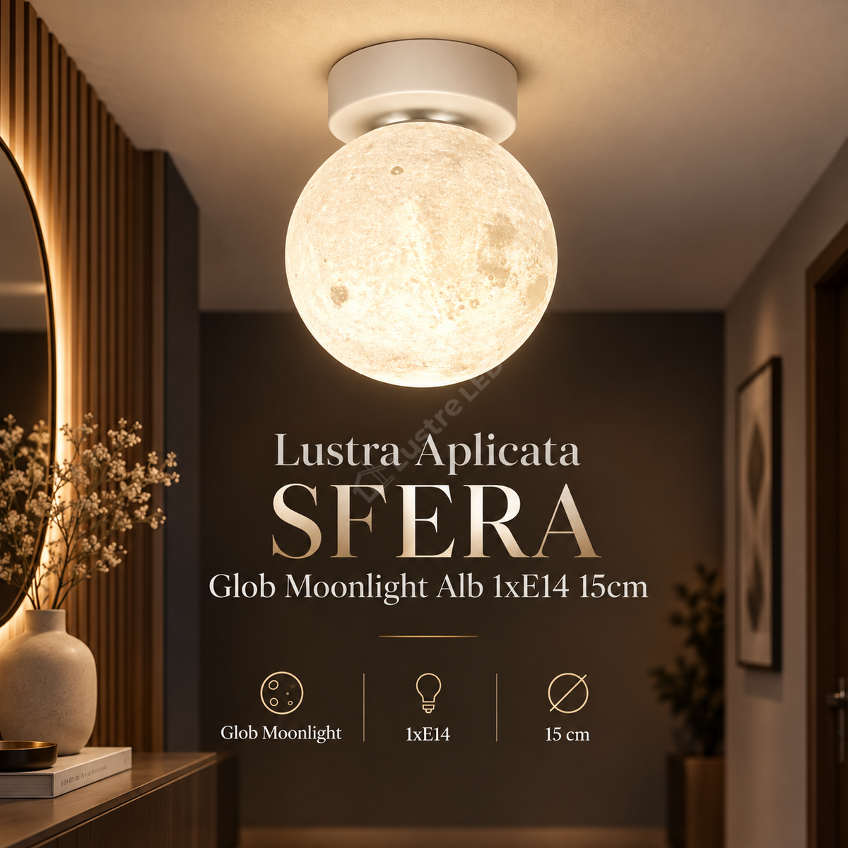 Lustra Aplicata SFERA Glob Sticla Alba 1xE27 15CM