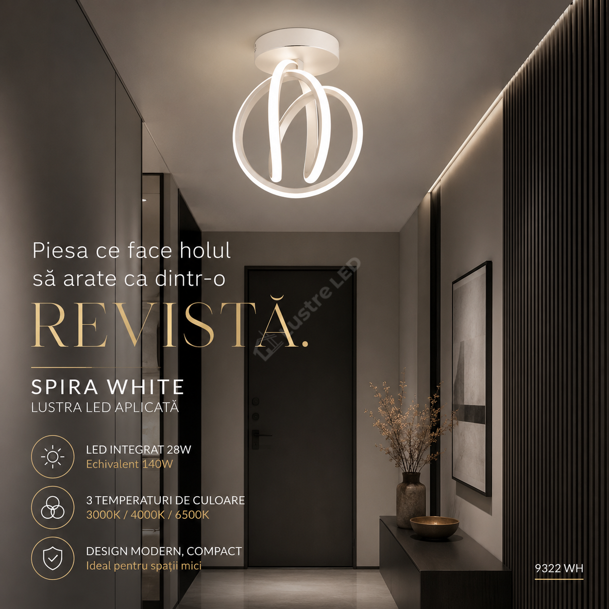 Lustra Aplicata SPIRA White 25CM 3 Functii 28W Echivalent 140W