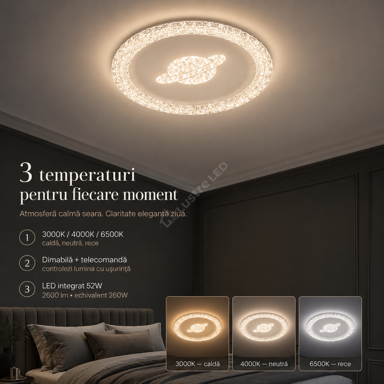 Lustra Aplicata VESPER White 30CM Echivalent 260W Telecomanda