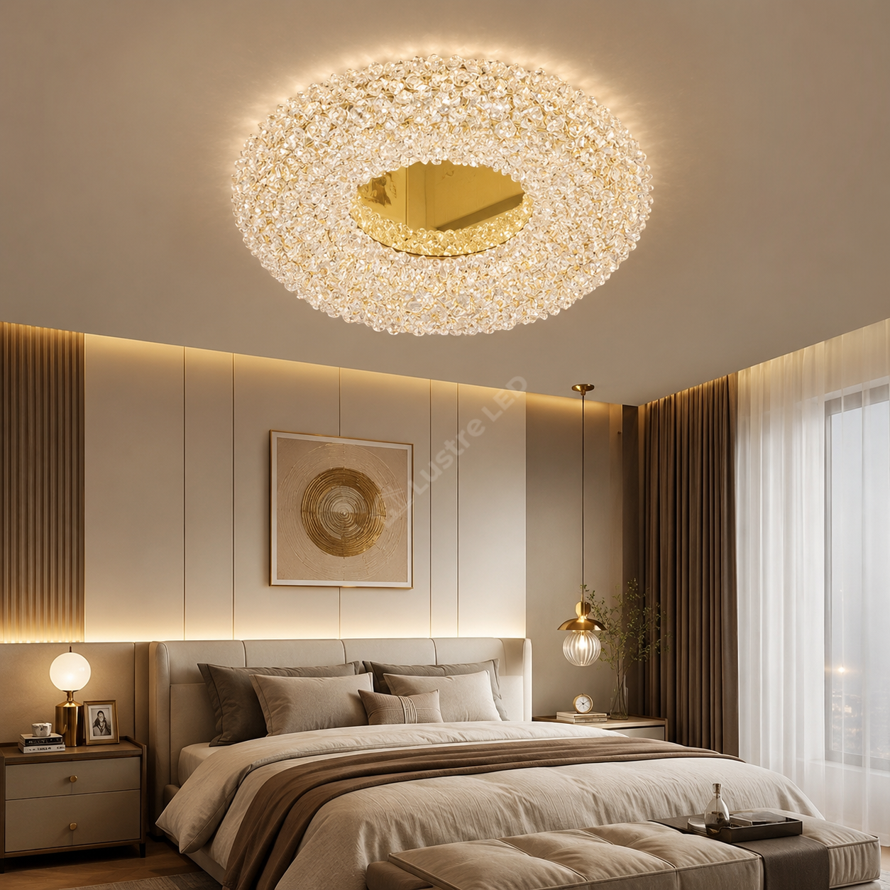 Lustra Crystal Round Golden Sponge Mirror Telecomanda