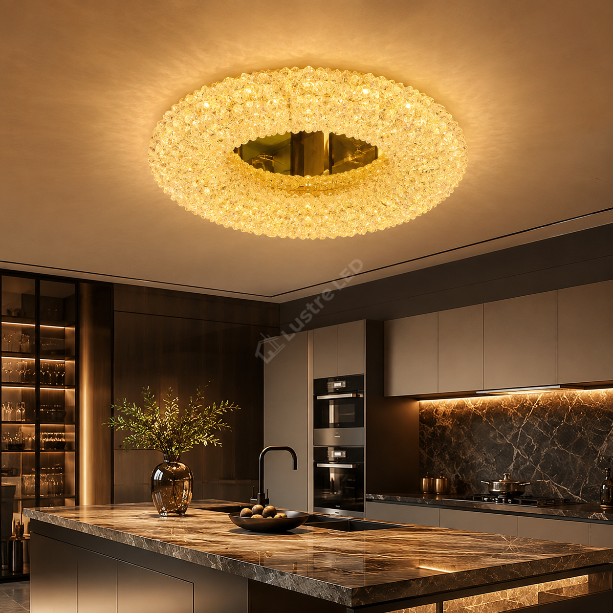 Lustra Crystal Round Golden Sponge Mirror Telecomanda