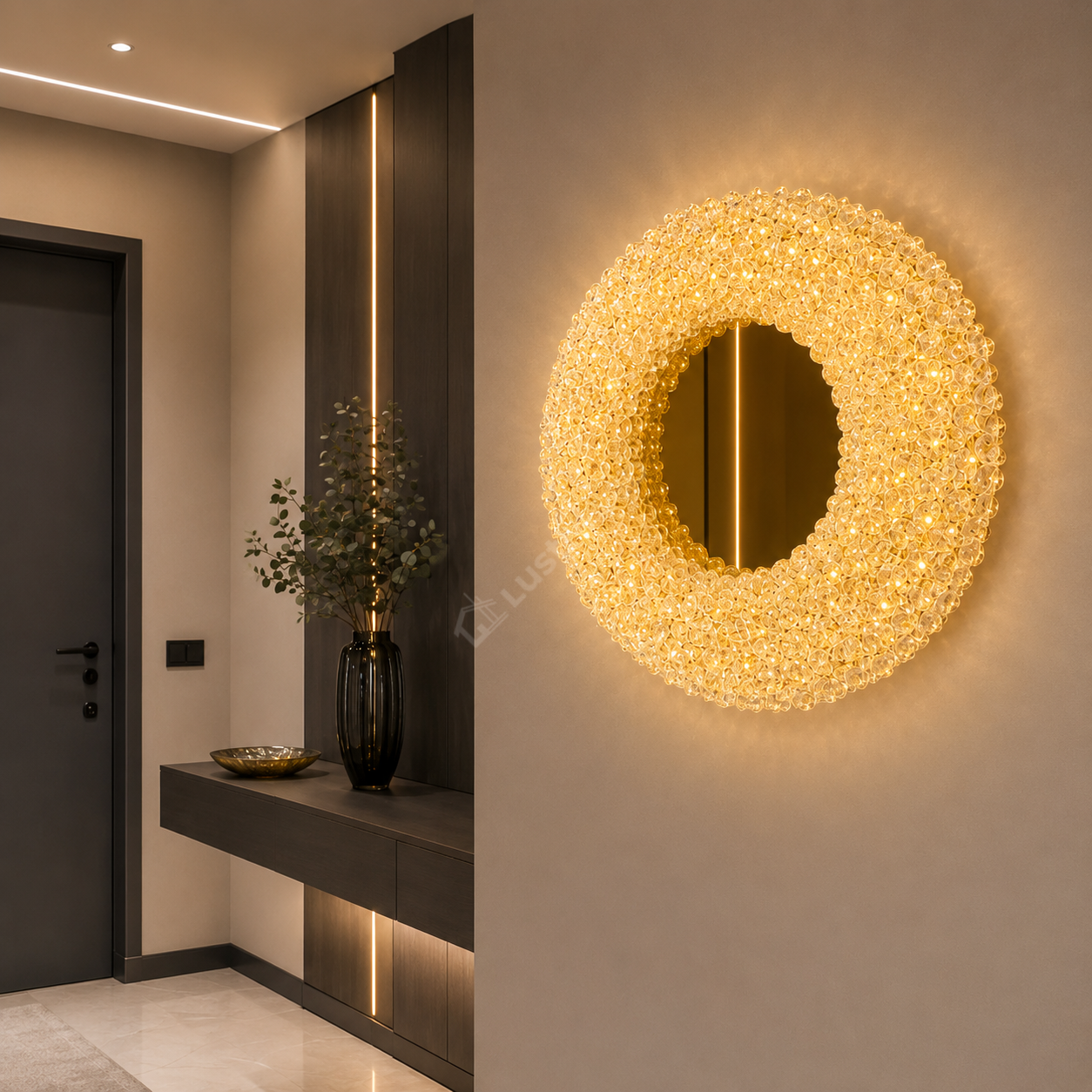 Lustra Crystal Round Golden Sponge Mirror Telecomanda