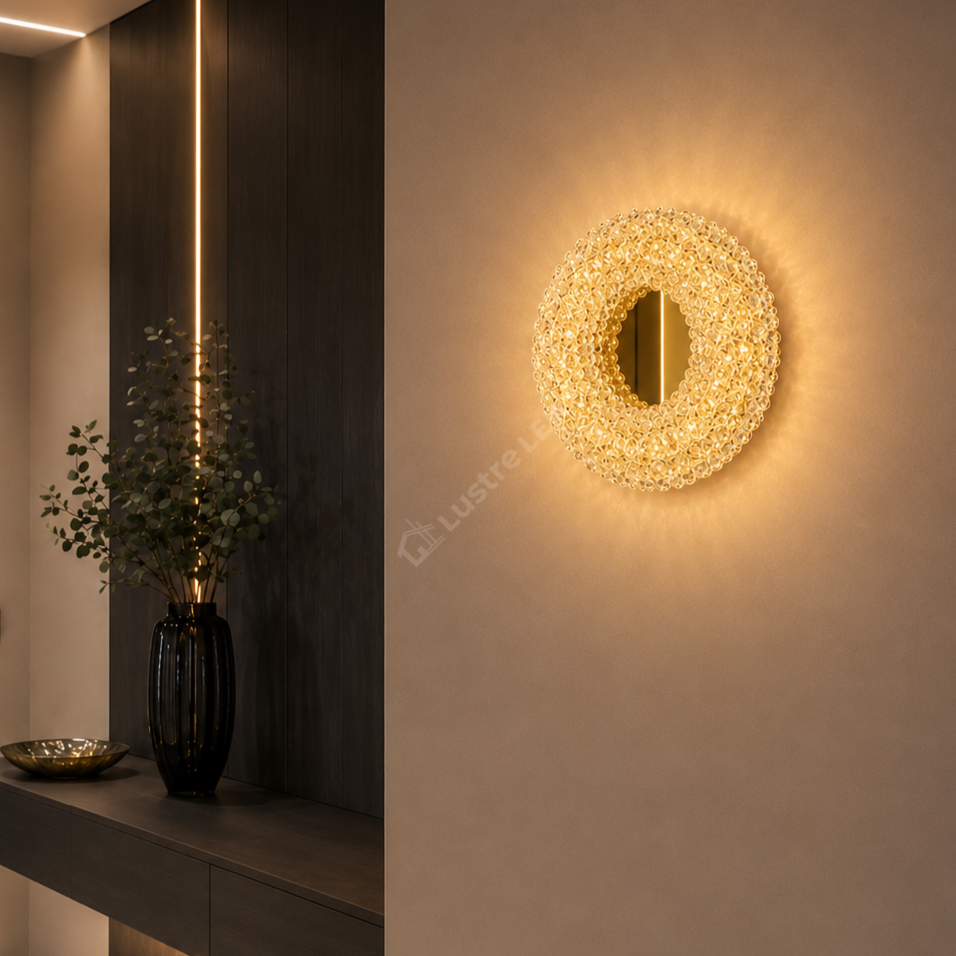 Lustra Crystal Round Golden Sponge Mirror Telecomanda