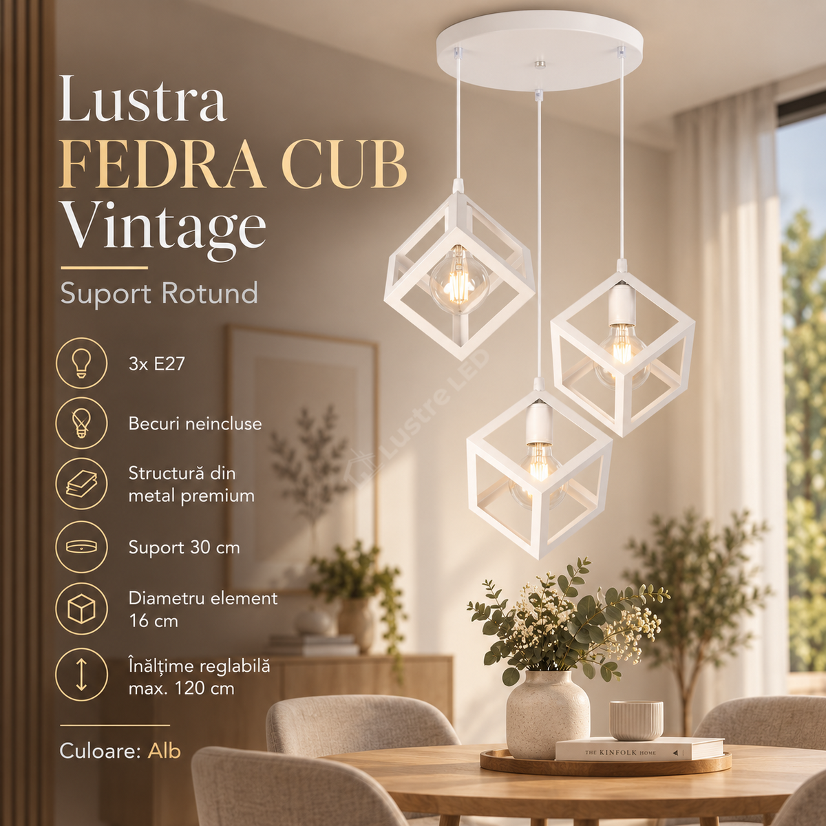 Lustra FEDRA CUB ALB Vintage Suport Rotund