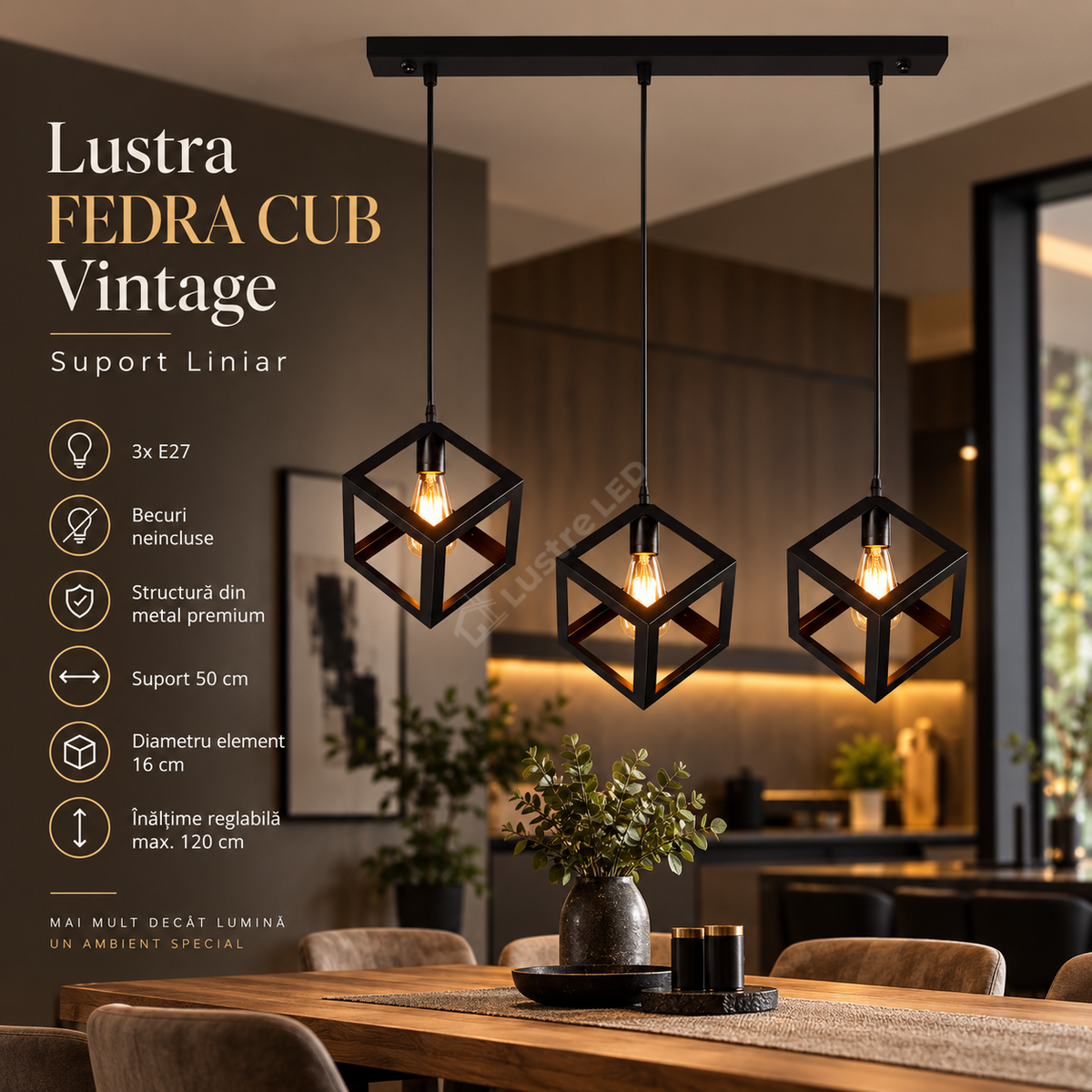 Lustra FEDRA CUB Vintage Suport Liniar