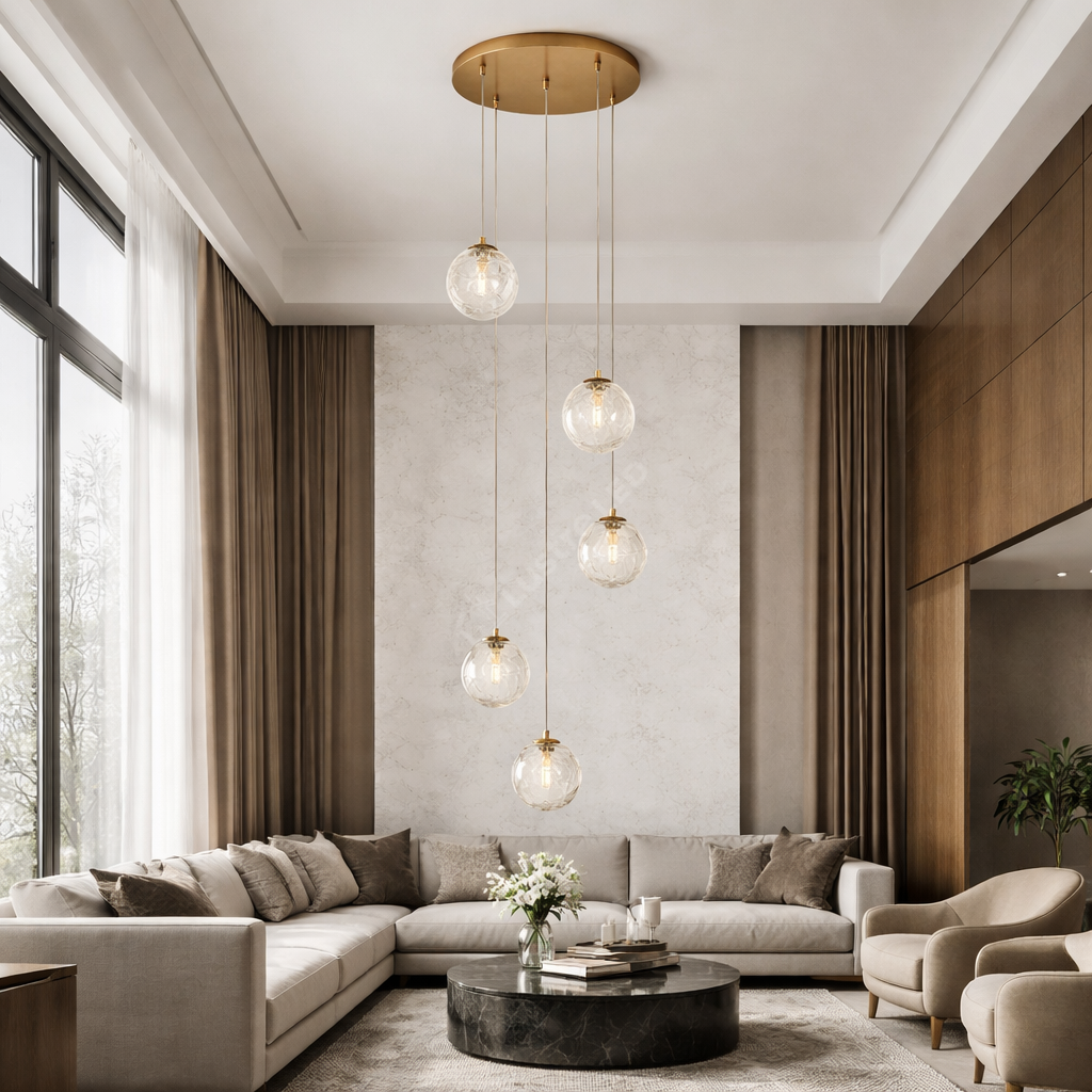 Lustra KENA Gold Abajur Transparent 5xG9
