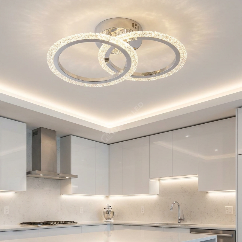 Lustra LED 1+1 CIRCLE Bubble Silver Echivalent 200W Telecomanda