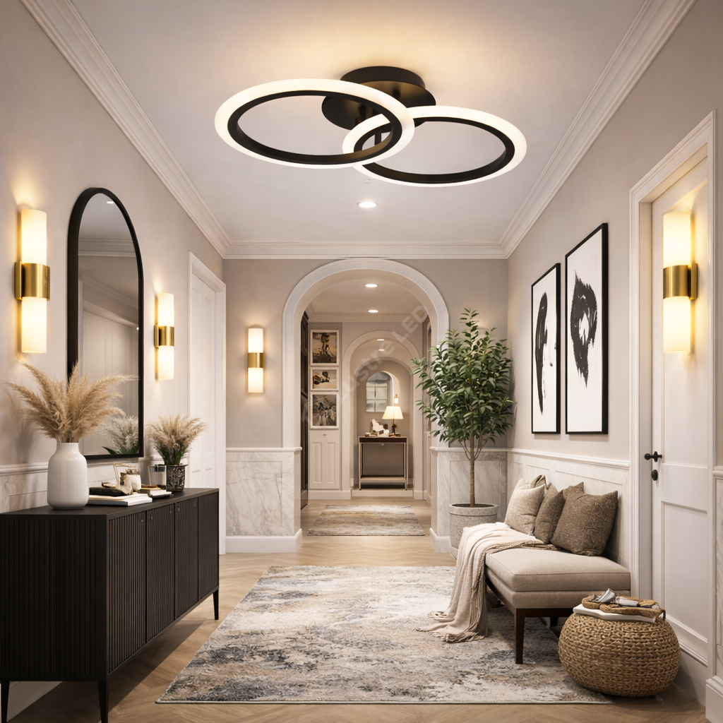 Lustra LED 1+1 Circle Design Black Echivalent 300W Telecomanda