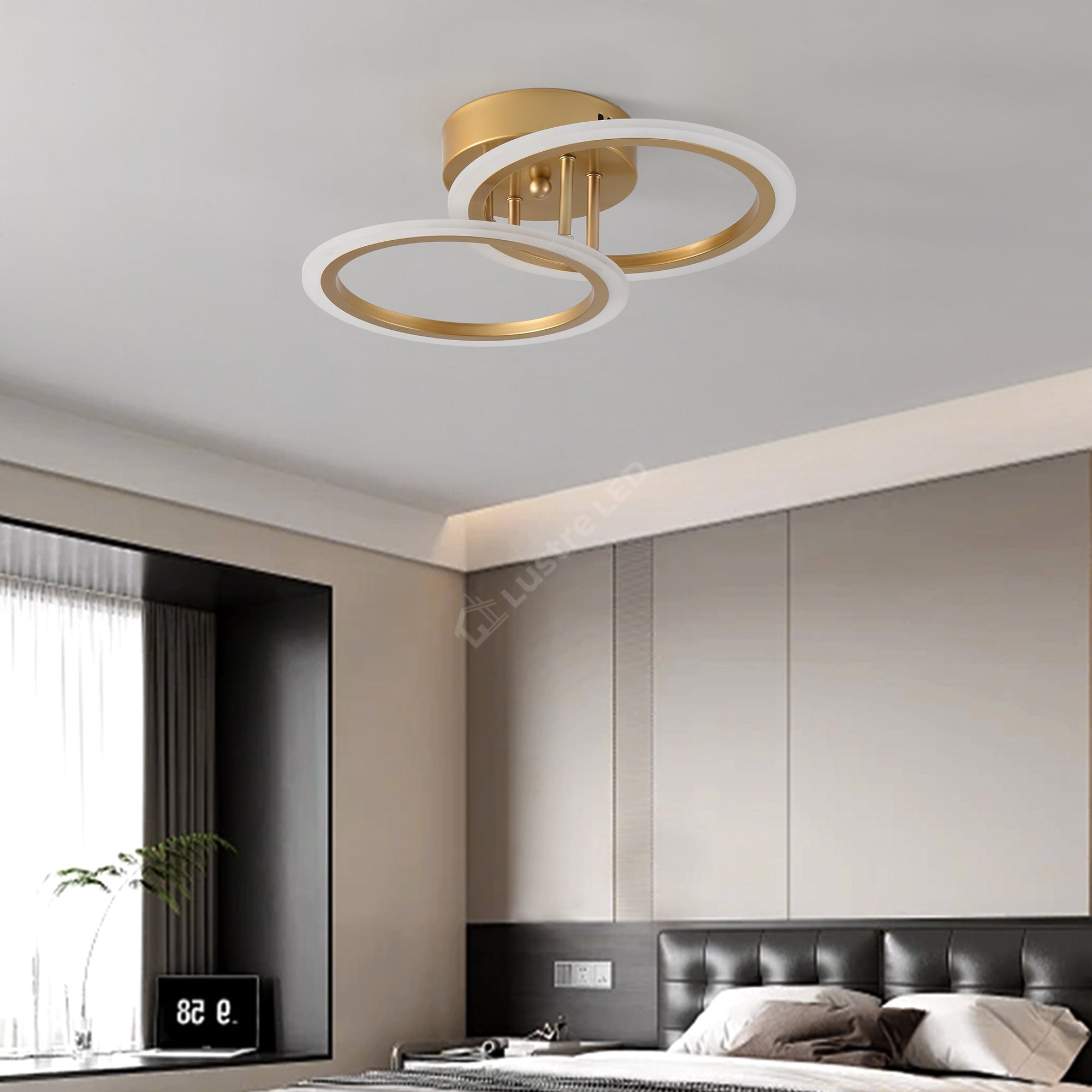 Lustra LED 1+1 Circle Design Gold Echivalent 300W Telecomanda