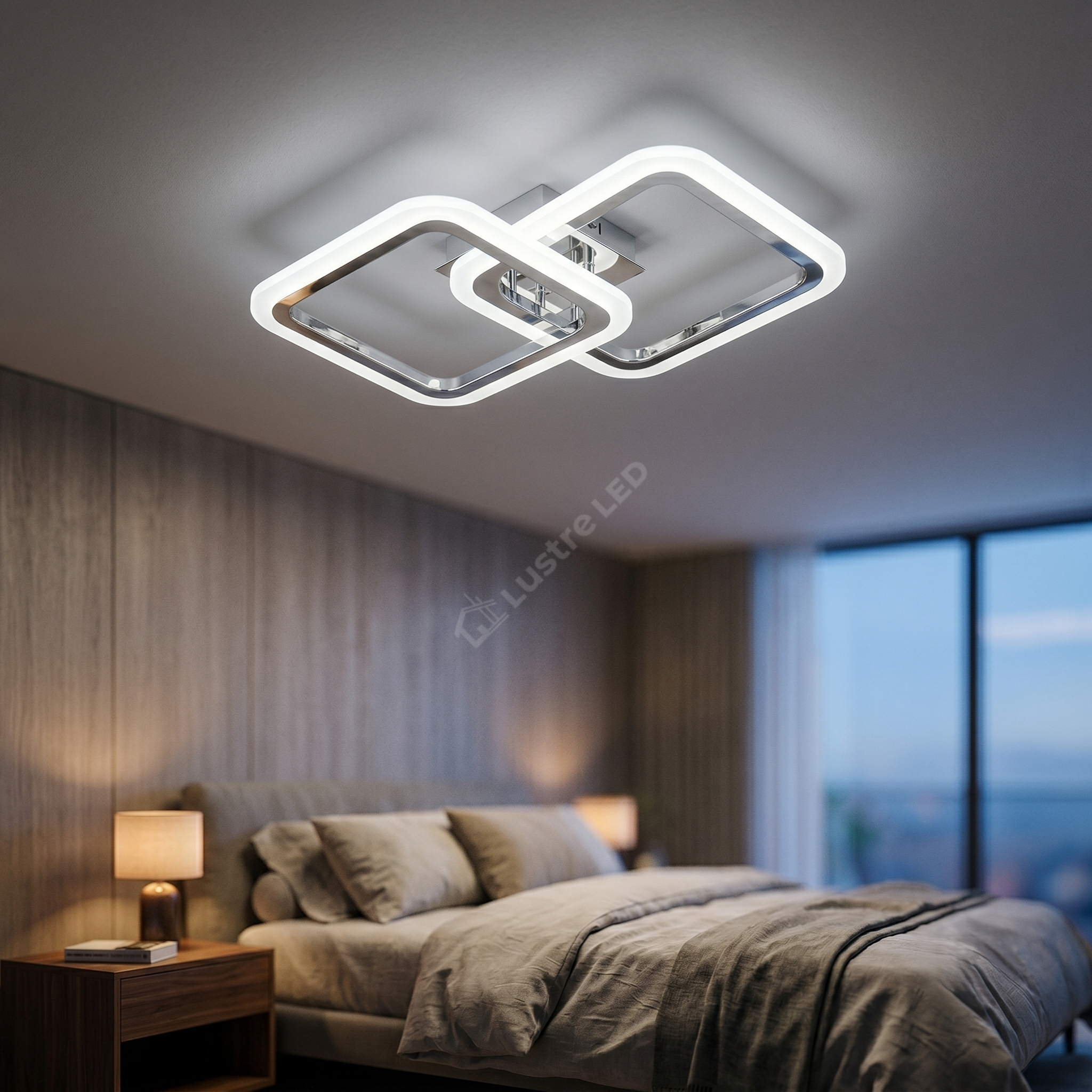 Lustra LED 1+1 Square Design Chrome Echivalent 300W Telecomanda