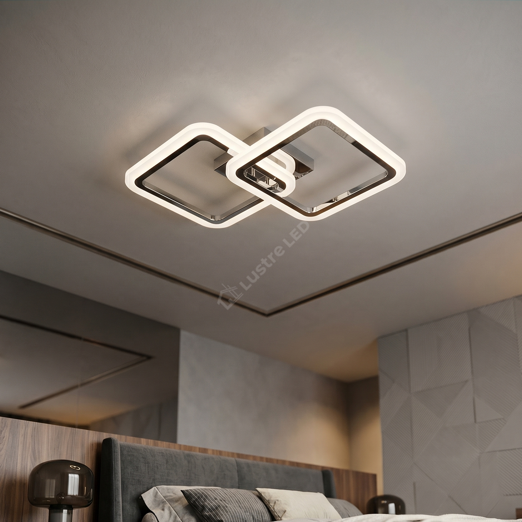 Lustra LED 1+1 Square Design Chrome Echivalent 300W Telecomanda