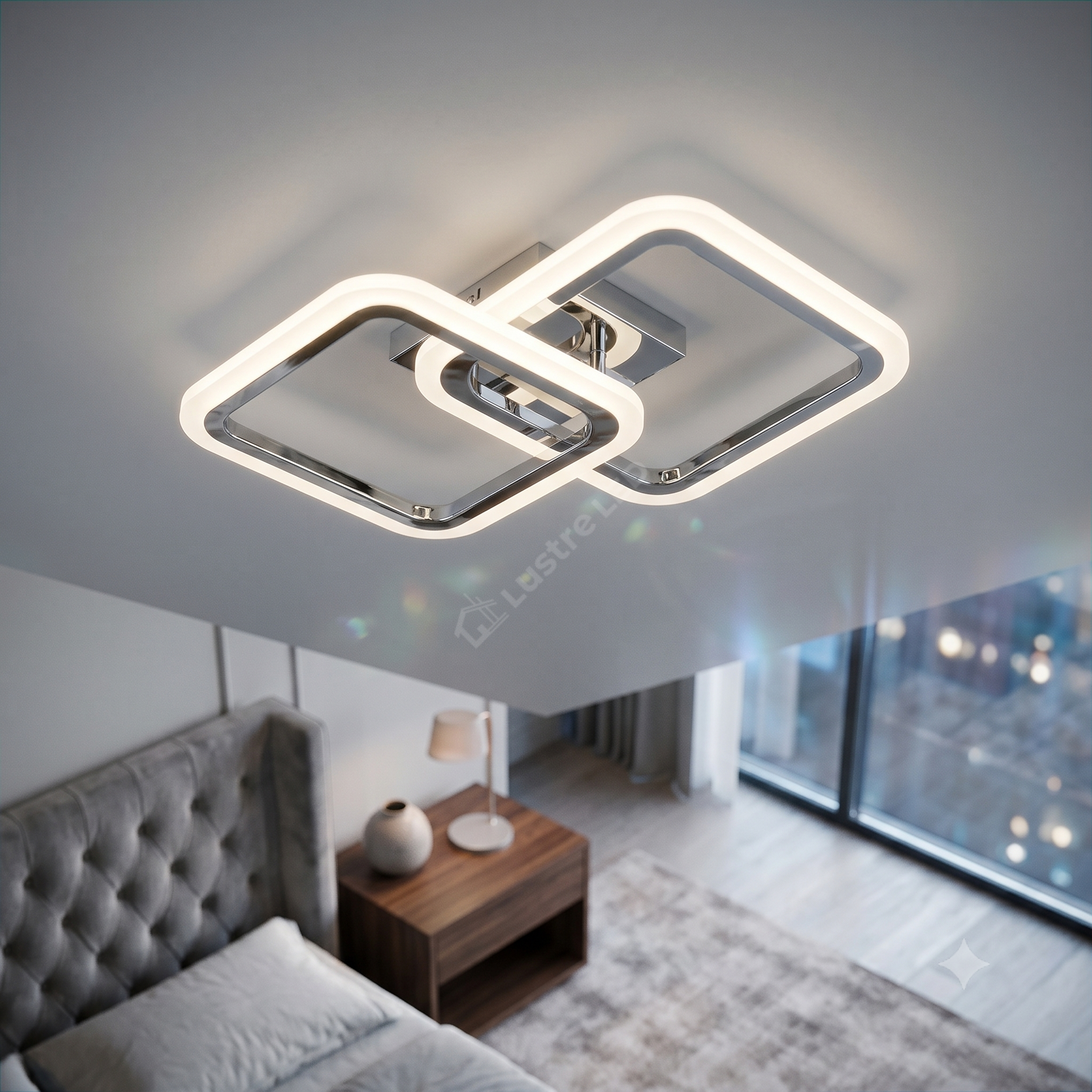 Lustra LED 1+1 Square Design Chrome Echivalent 300W Telecomanda