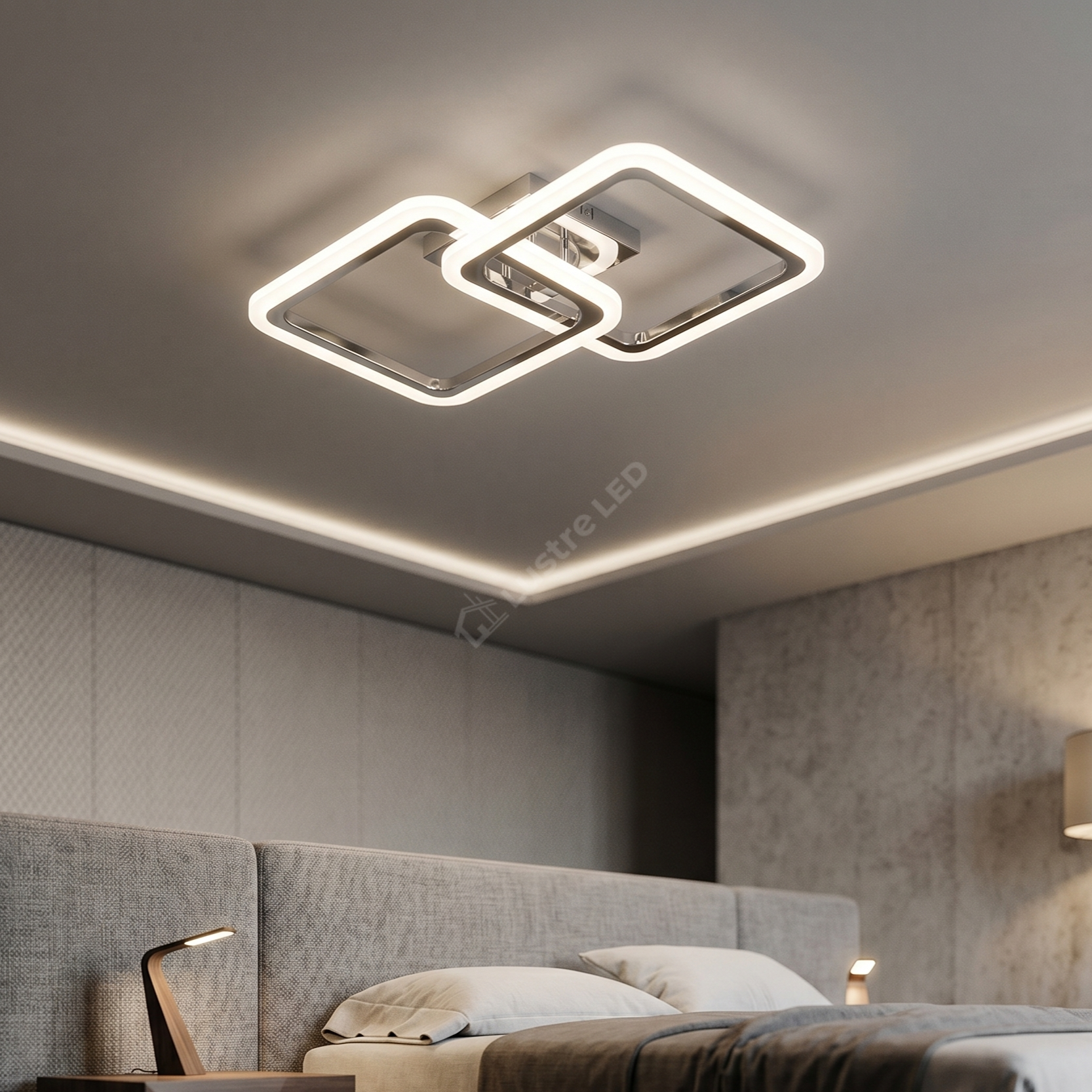 Lustra LED 1+1 Square Design Chrome Echivalent 300W Telecomanda