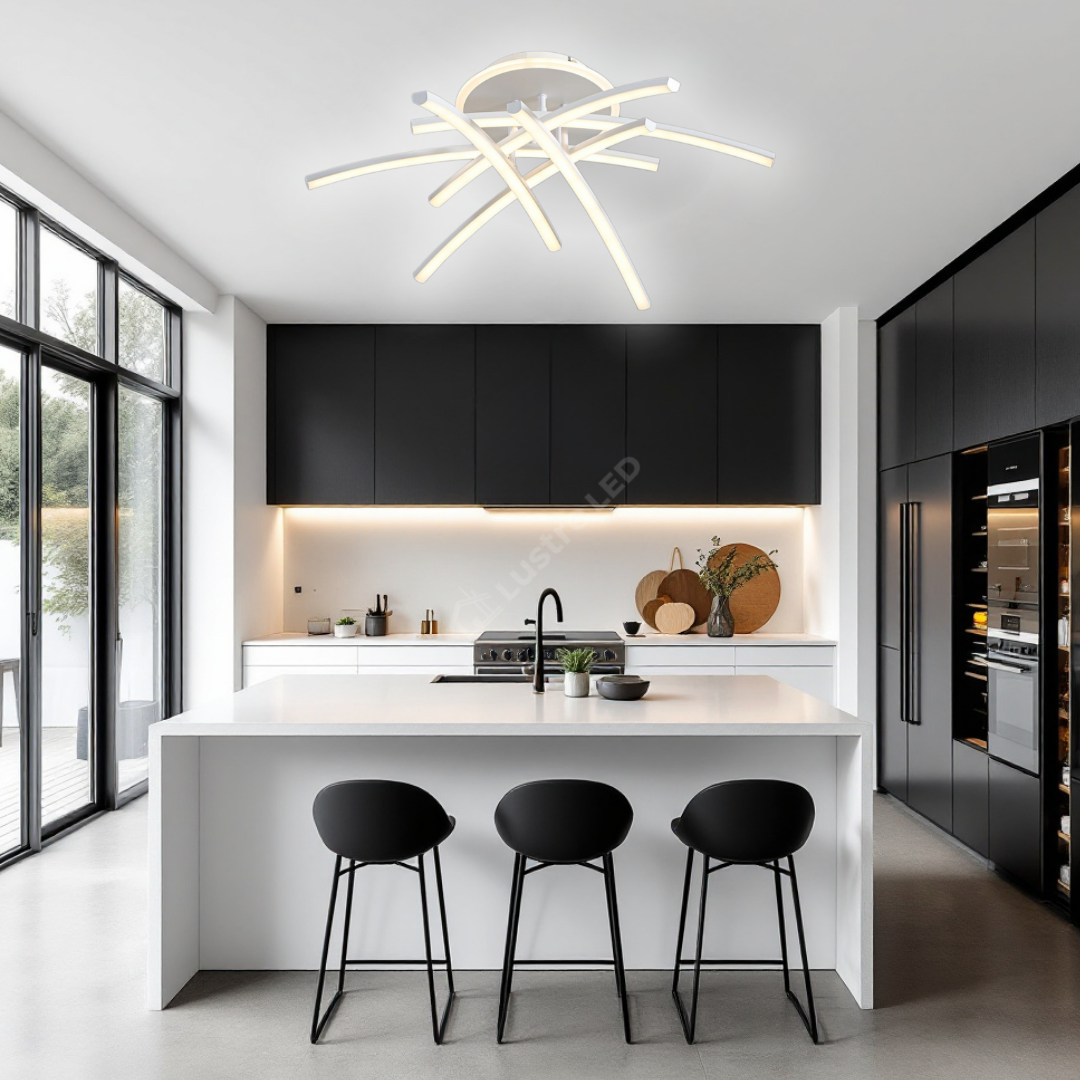 Lustra LED 6 Modern LINES White Echivalent 400W Telecomanda WT-7023-6C ALBA / 69CM / MINIMALIST DESIGN Lighting Fixtures