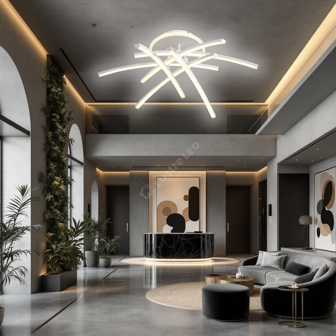 Lustra LED 6 Modern LINES White Echivalent 400W Telecomanda WT-7023-6C ALBA / 69CM / MINIMALIST DESIGN Lighting Fixtures