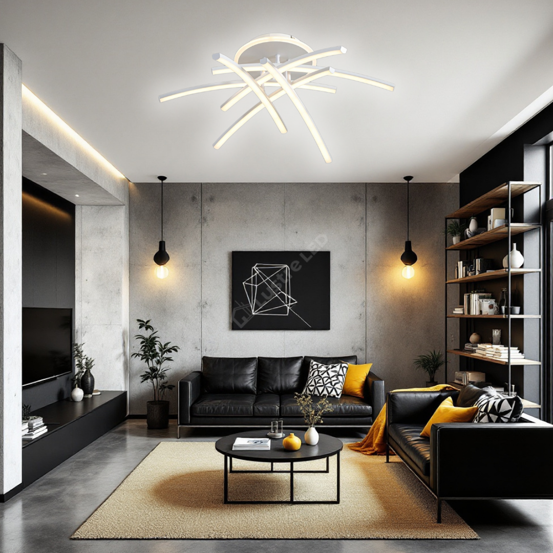 Lustra LED 6 Modern LINES White Echivalent 400W Telecomanda WT-7023-6C ALBA / 69CM / MINIMALIST DESIGN Lighting Fixtures