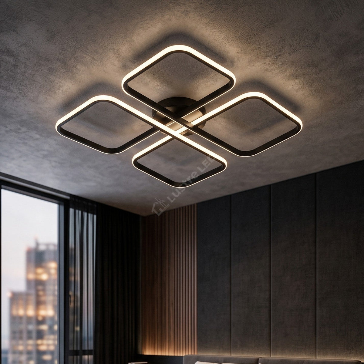 Lustra LED 2+2 Black Square MOTION Echivalent 500W Telecomanda