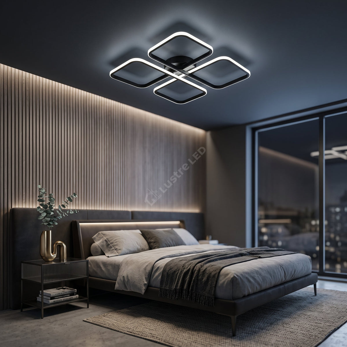 Lustra LED 2+2 Black Square MOTION Echivalent 500W Telecomanda