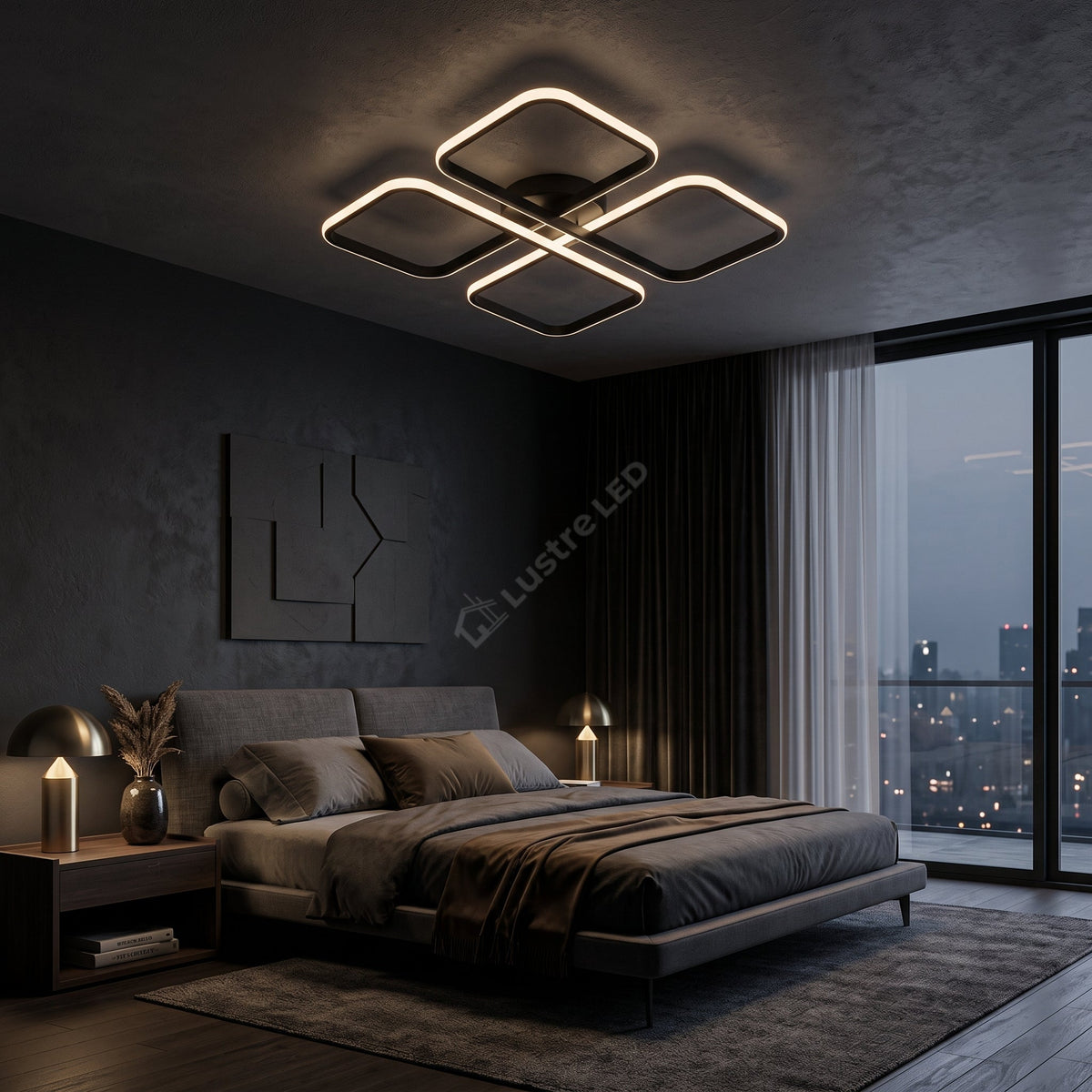 Lustra LED 2+2 Black Square MOTION Echivalent 500W Telecomanda