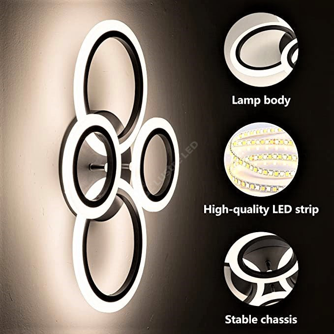 Lustra Led 2 + 2 Circle Black Echivalent 400W Telecomanda Lighting Fixtures