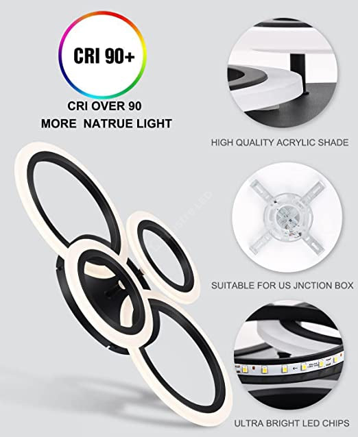 Lustra Led 2 + 2 Circle Black Echivalent 400W Telecomanda Lighting Fixtures