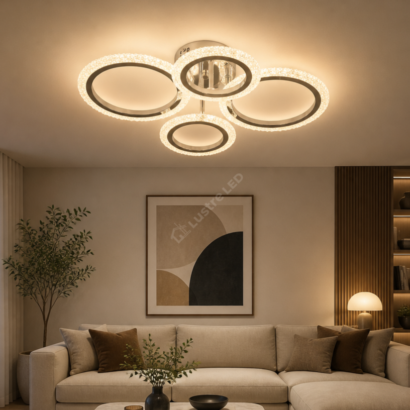 Lustra LED 2+2 CIRCLE Bubble Silver Echivalent 300W Telecomanda