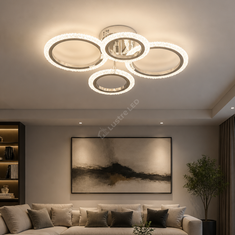 Lustra LED 2+2 CIRCLE Bubble Silver Echivalent 300W Telecomanda