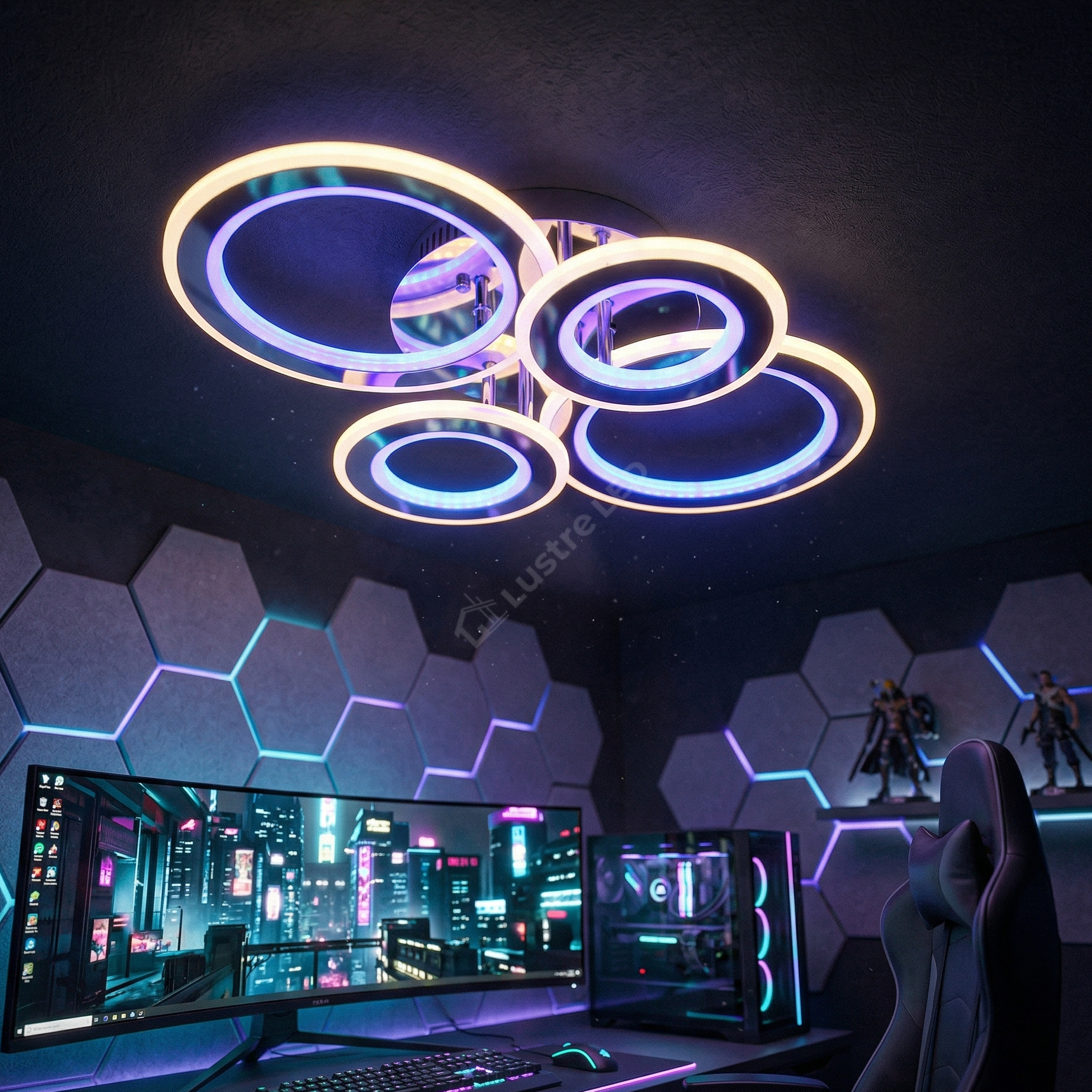 Lustra LED 2+2 Circle Chrome RGB-MIX Echivalent 800W Telecomanda