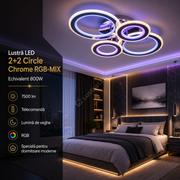 Lustra LED 2+2 Circle Chrome RGB-MIX Echivalent 800W Telecomanda