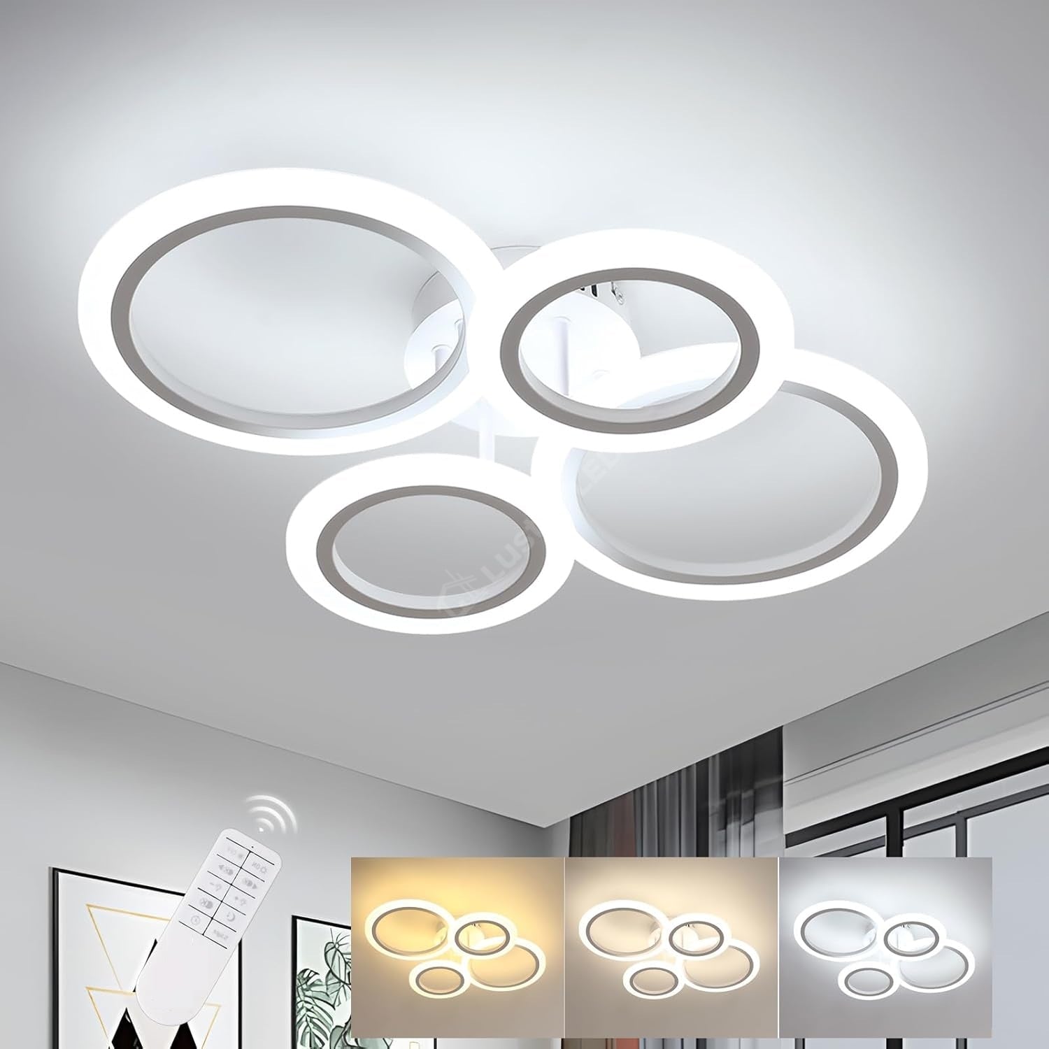 Lustra LED 2+2 CIRCLE Design Alb Echivalent 400W Telecomanda