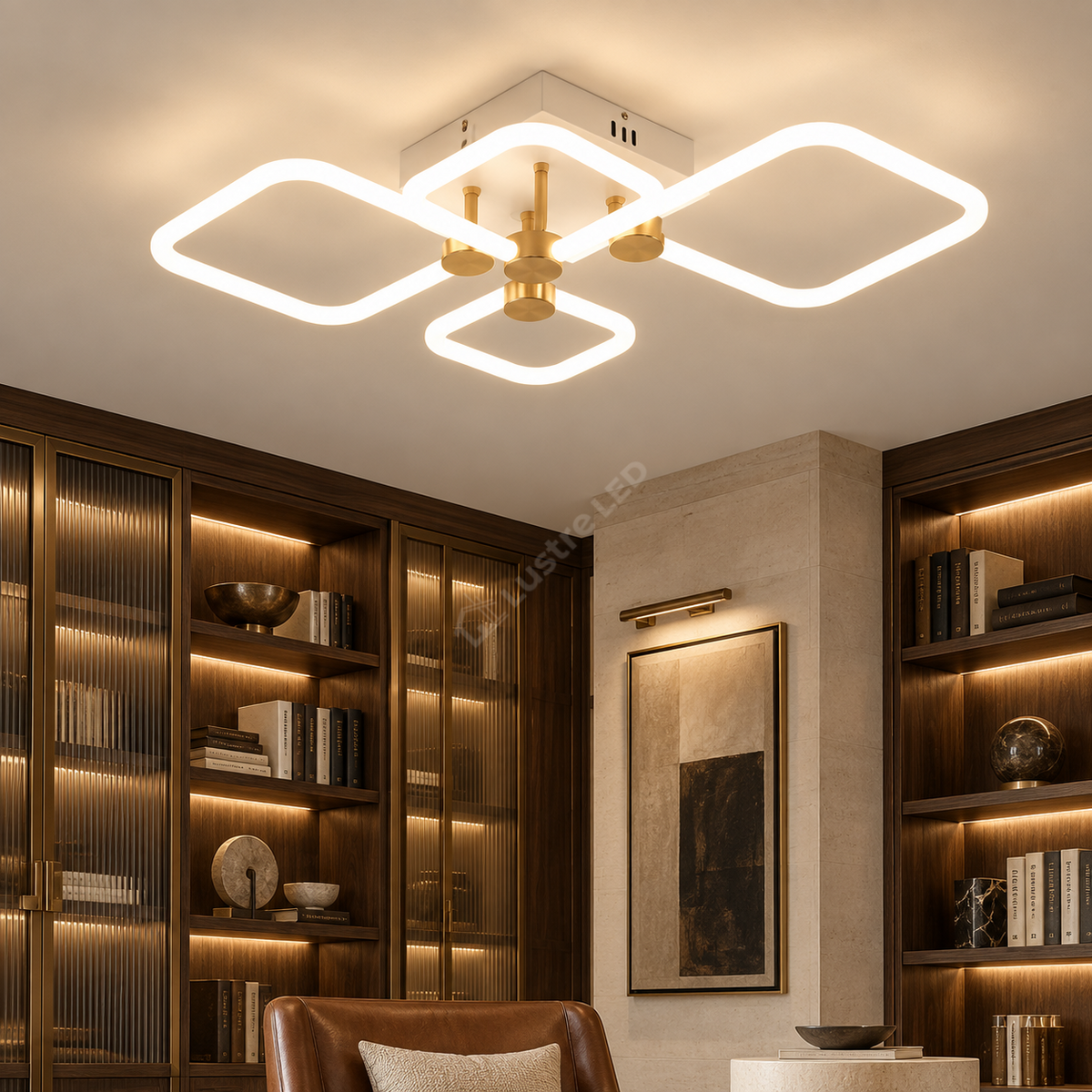 Lustra LED 2+2 DIAMOND Alb+Auriu Echivalent 400W Telecomanda