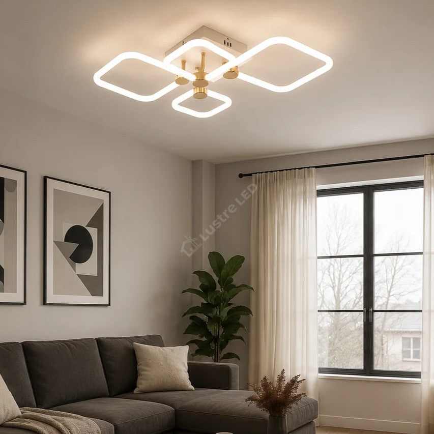 Lustra LED 2+2 DIAMOND Alb+Auriu Echivalent 400W Telecomanda
