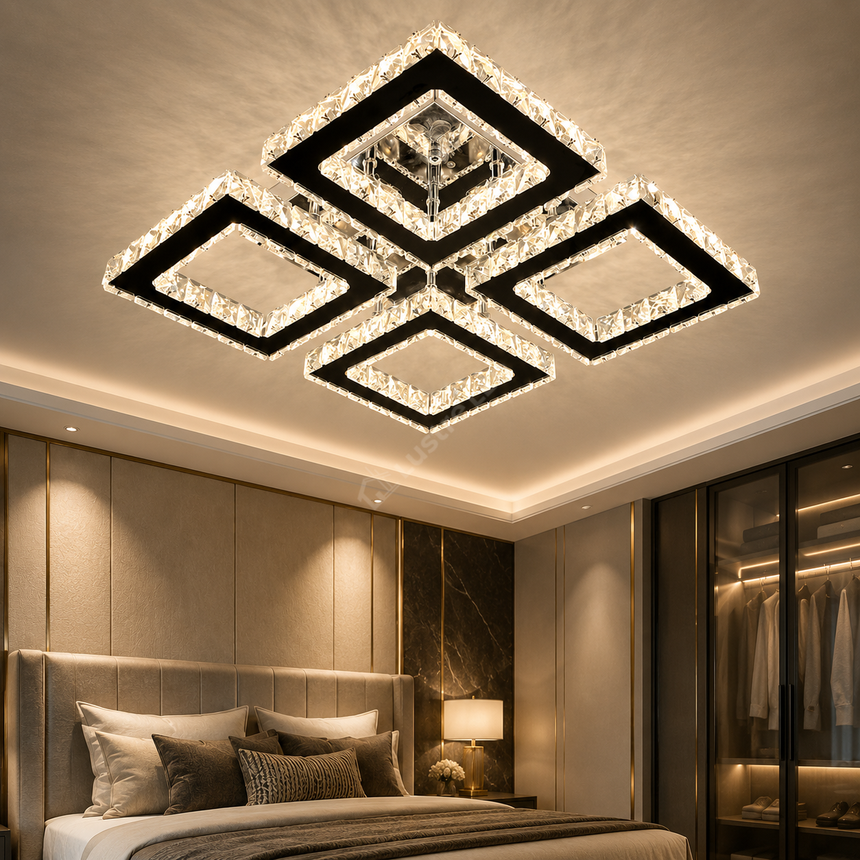 Lustra LED 2+2 SQUARE Cristal Echivalent 500W Telecomanda