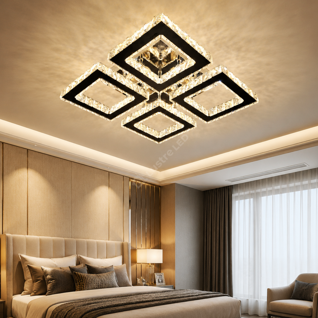Lustra LED 2+2 SQUARE Cristal Echivalent 500W Telecomanda