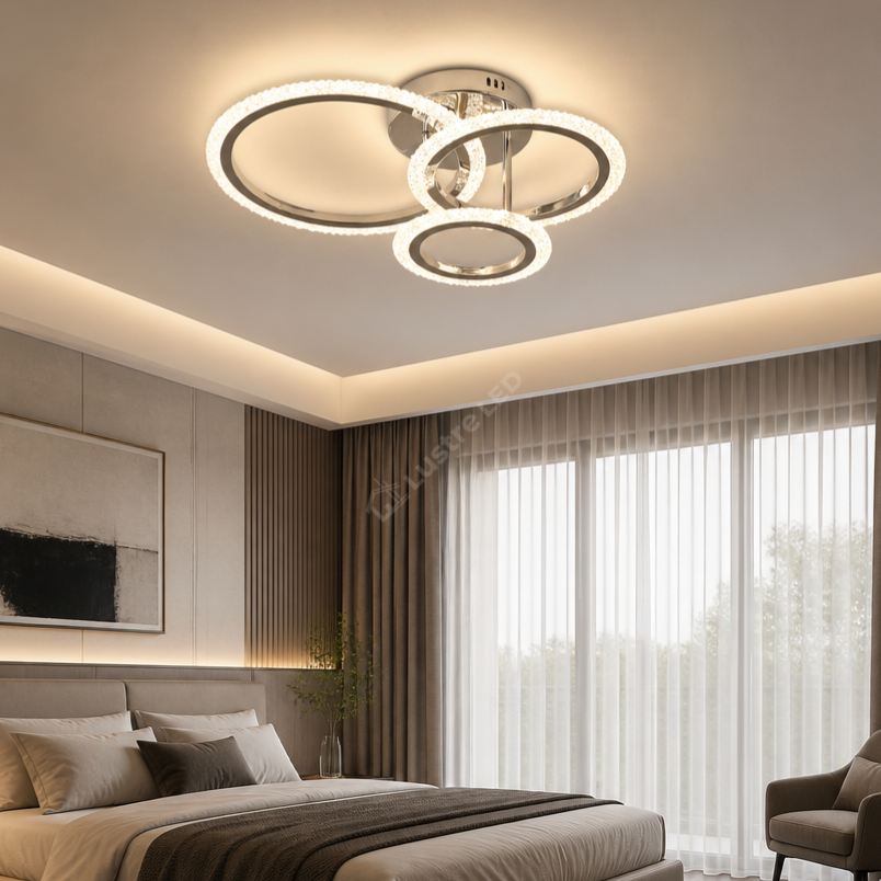 Lustra LED 3 CIRCLE Bubble Silver Echivalent 300W Telecomanda
