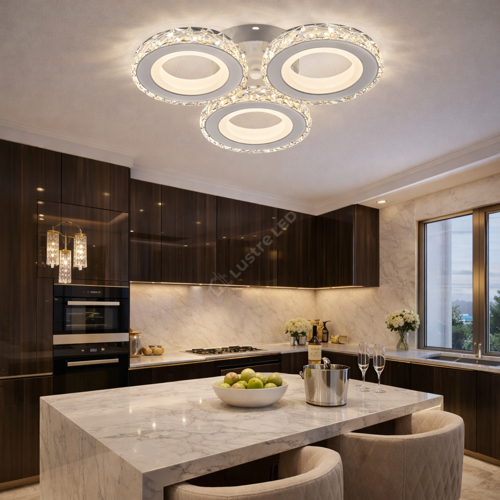 Lustra LED 3 Circle Cristal Alba Echivalent 400W Telecomanda