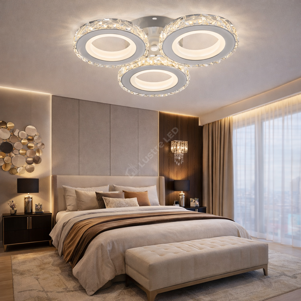 Lustra LED 3 Circle Cristal Alba Echivalent 400W Telecomanda