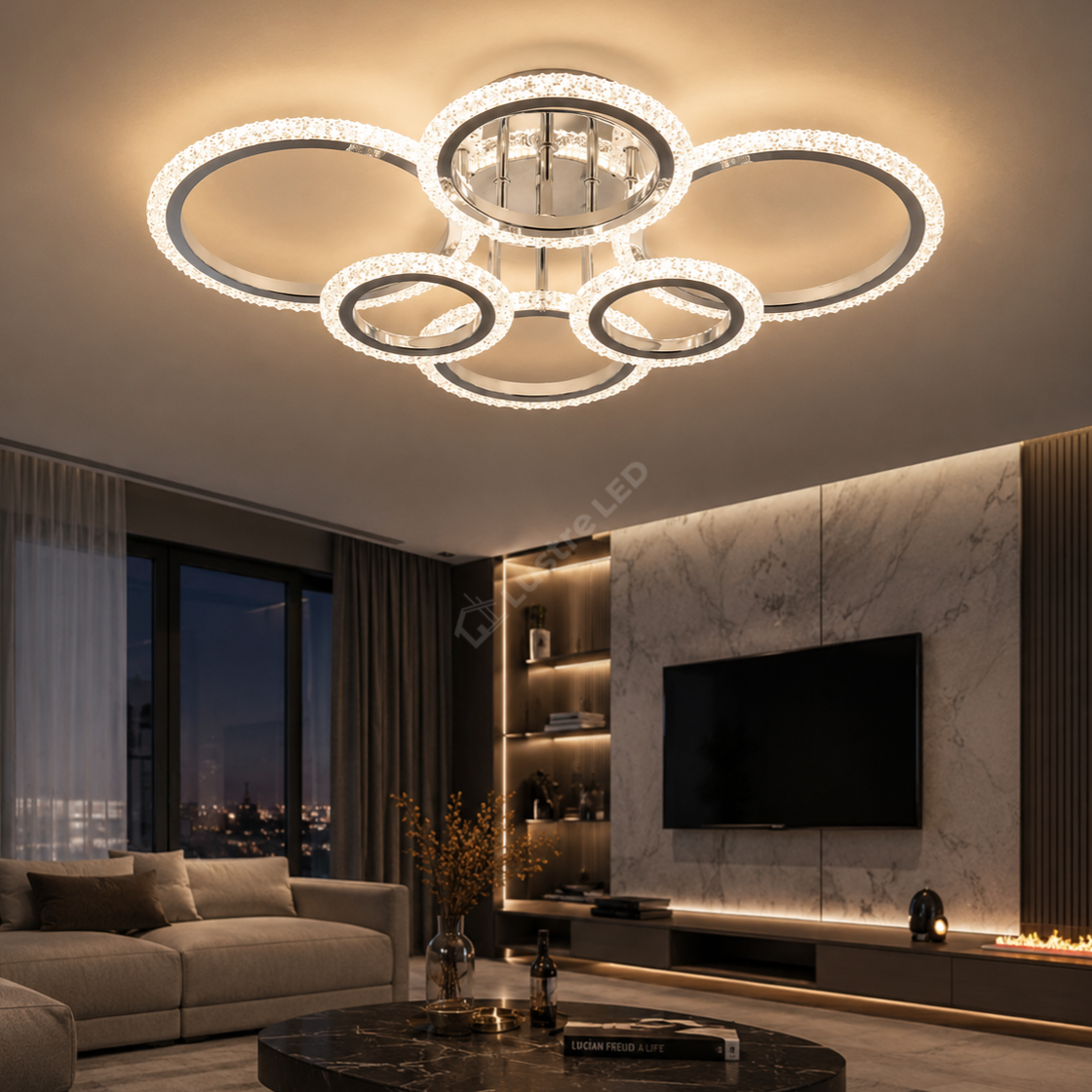 Lustra LED 4+2 CIRCLE Bubble Silver Echivalent 550W Telecomanda