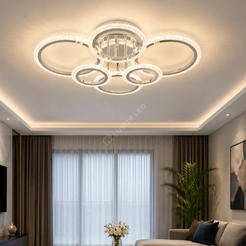 Lustra LED 4+2 CIRCLE Bubble Silver Echivalent 550W Telecomanda