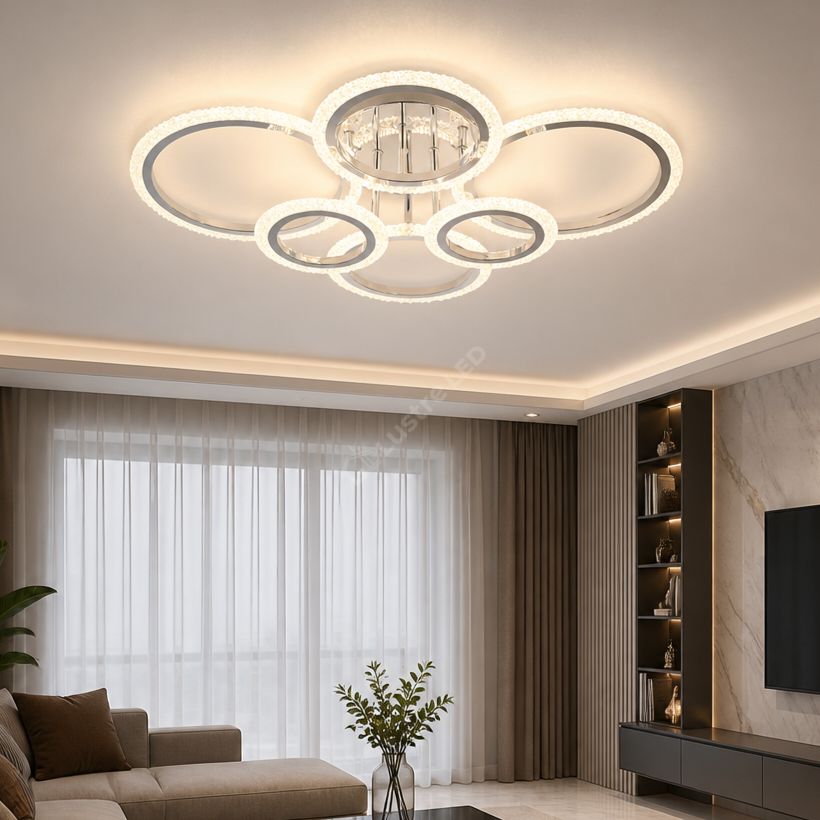 Lustra LED 4+2 CIRCLE Bubble Silver Echivalent 550W Telecomanda