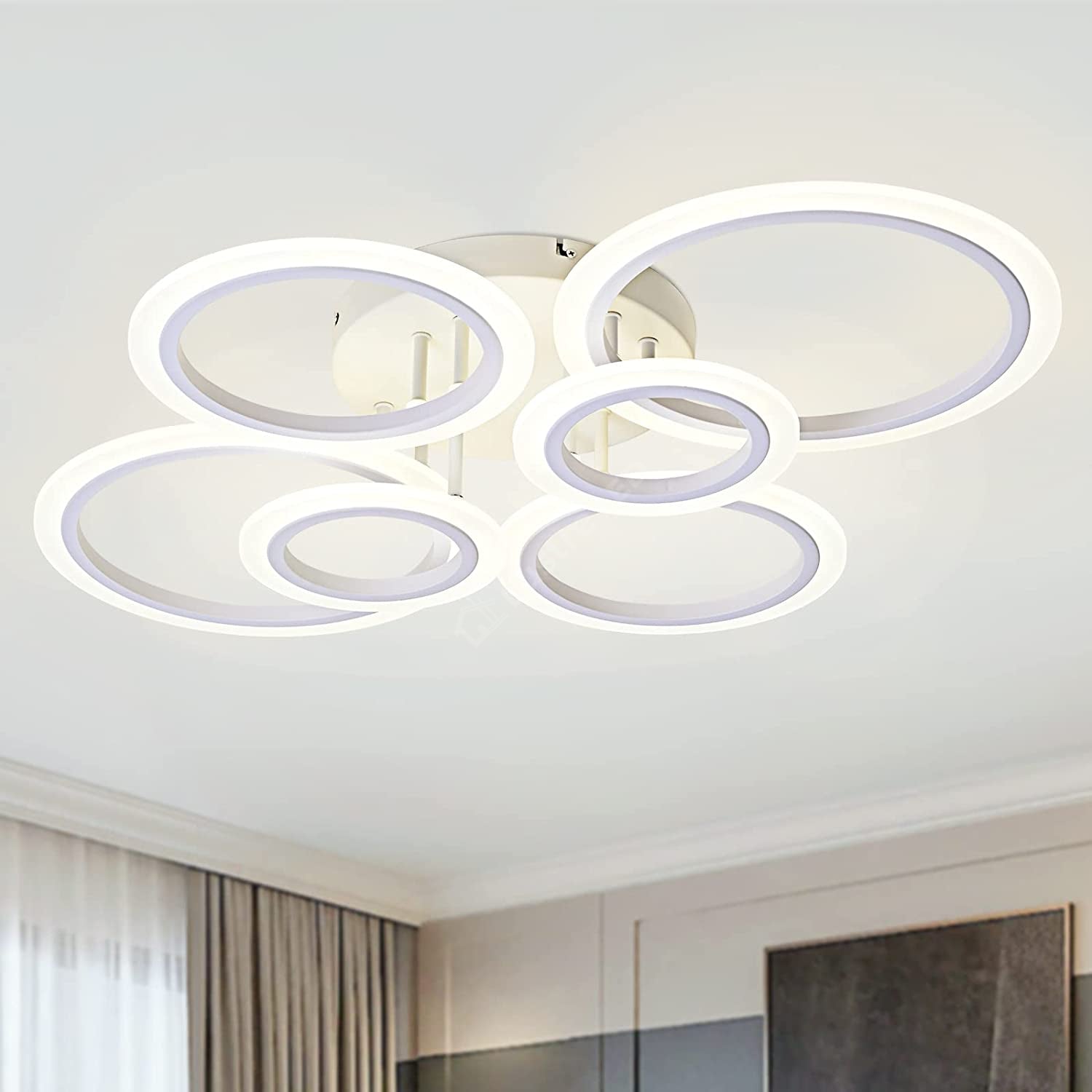 Lustra Led 4 + 2 Circle Maxi Design Alb Telecomanda Echivalent 600W Lighting Fixtures