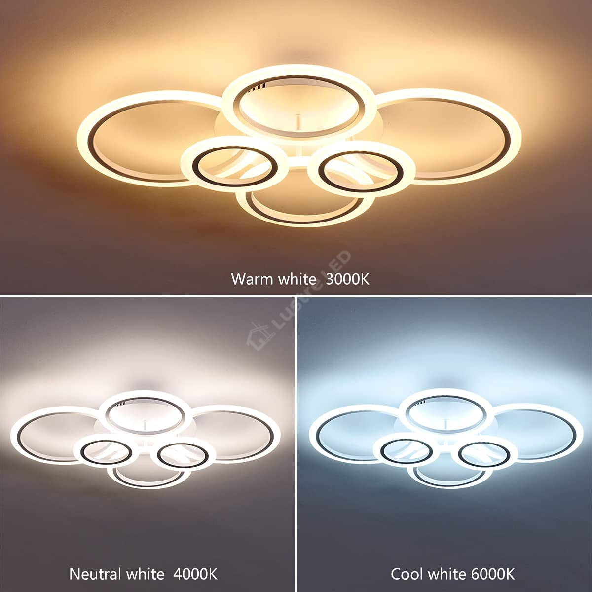 Lustra Led 4 + 2 Circle Maxi Design Alb Telecomanda Echivalent 600W Lighting Fixtures