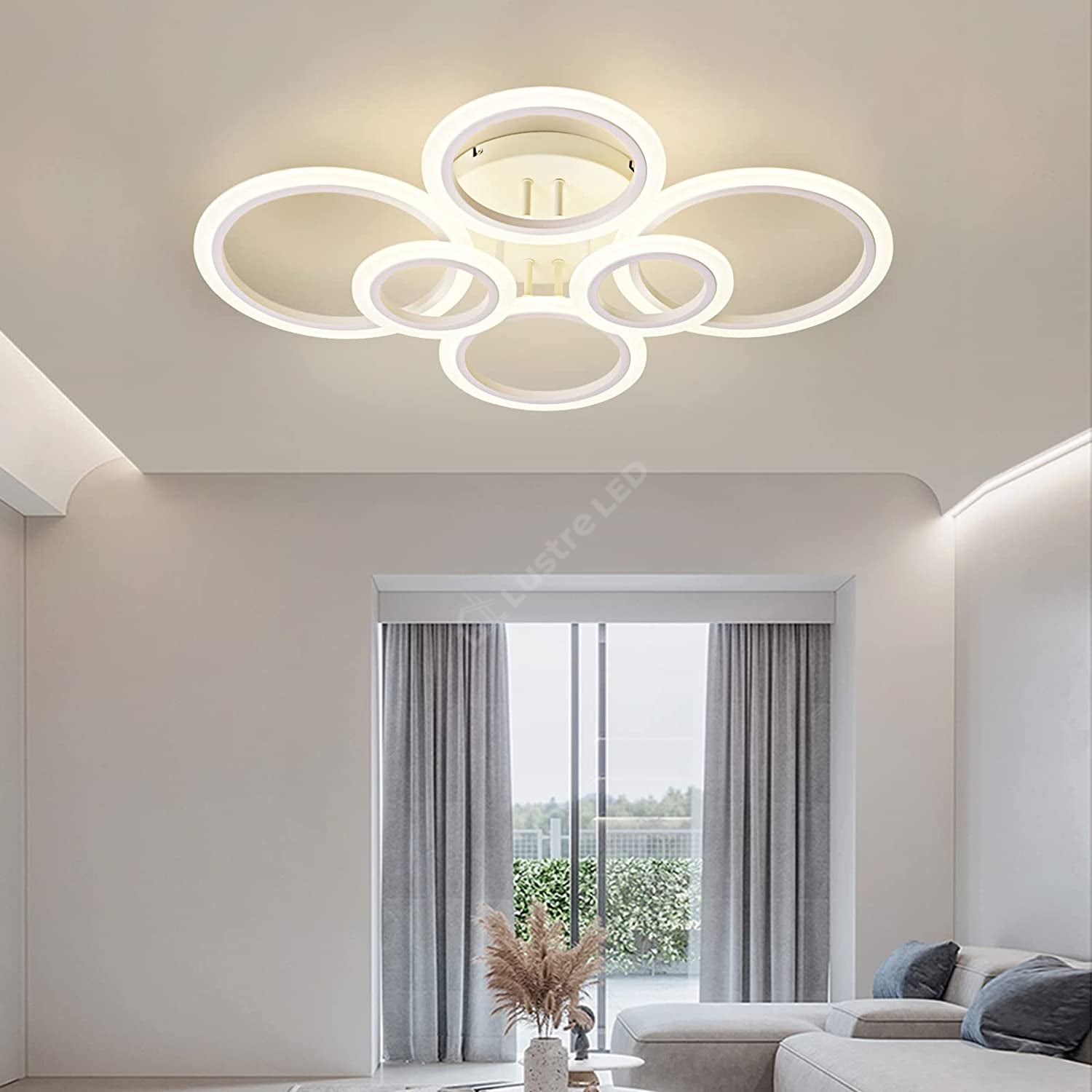 Lustra Led 4 + 2 Circle Maxi Design Alb Telecomanda Echivalent 600W Lighting Fixtures