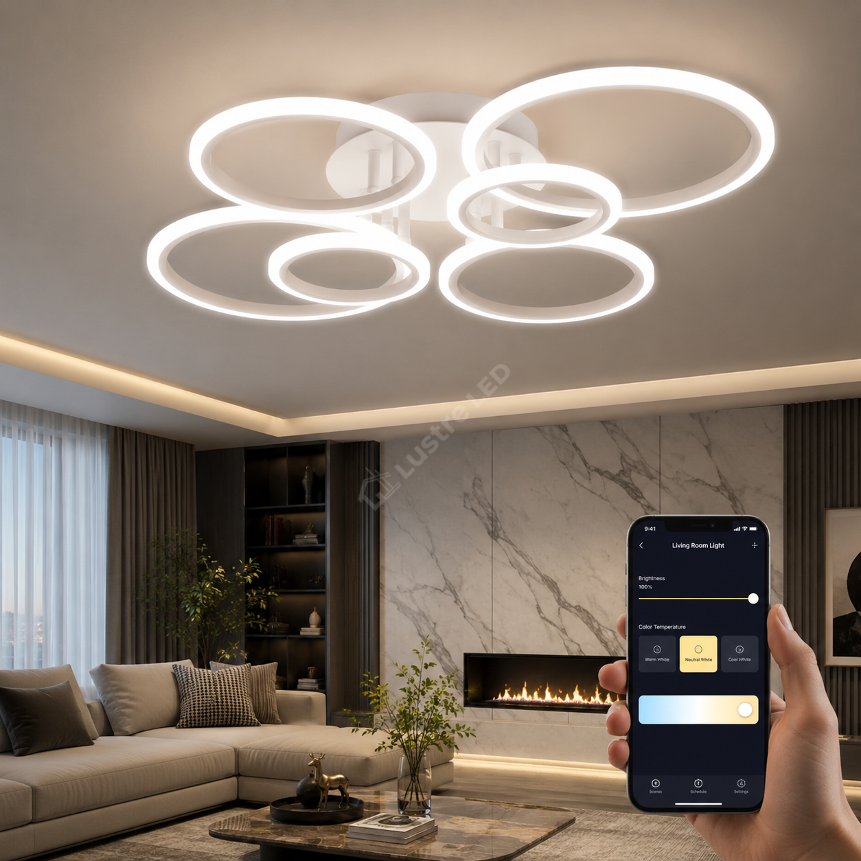 Lustra LED 4+2 Circle MAXI Alb SMART Echivalent 600W Telecomanda
