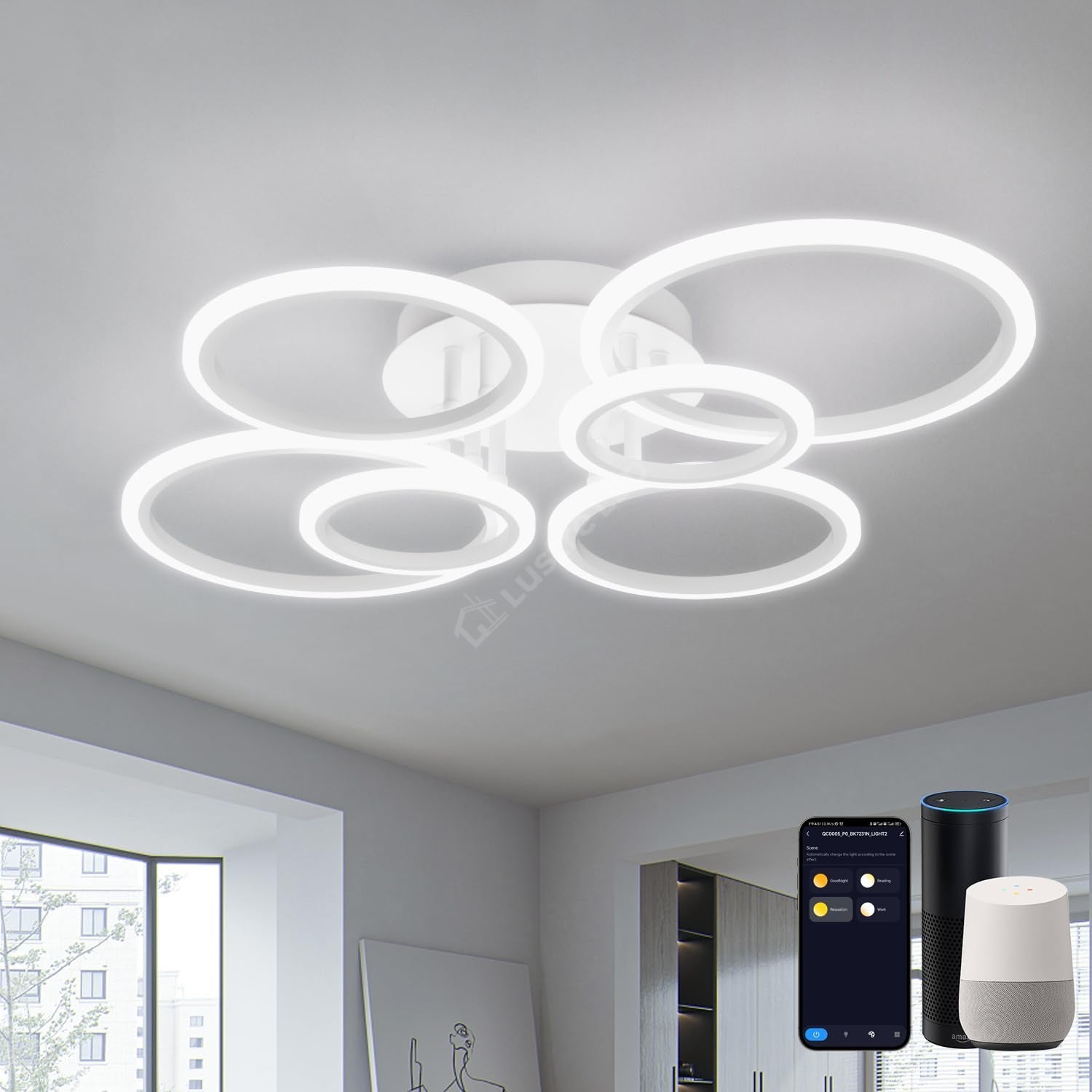 Lustra LED 4+2 Circle MAXI Alb SMART Echivalent 600W Telecomanda