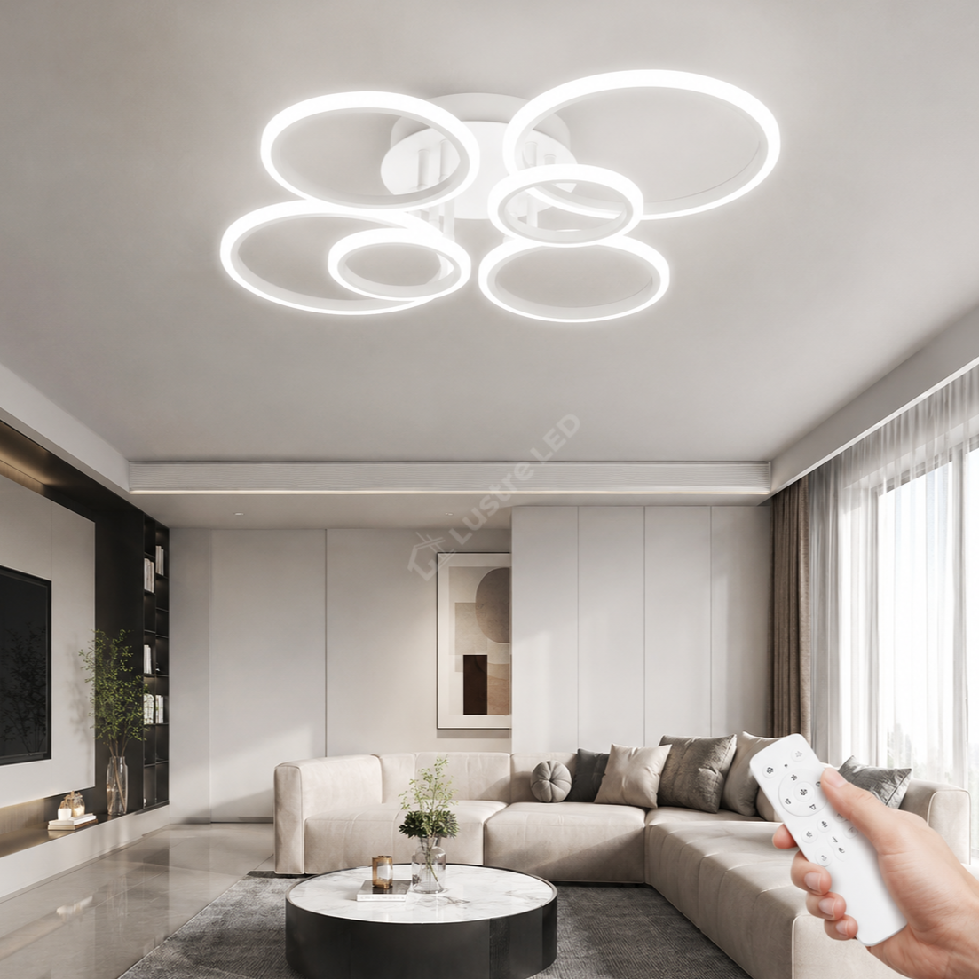 Lustra LED 4+2 Circle MAXI Alb SMART Echivalent 600W Telecomanda